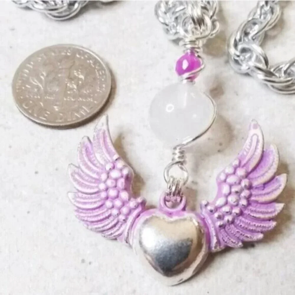 Winged Heart Clear Quartz Necklace • Patina Pink • Only One Left • Mother’s Day